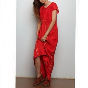 Ace & Jig Dress Womens Large Red Striped Scarlet Studio Maxi Pockets Bohemian